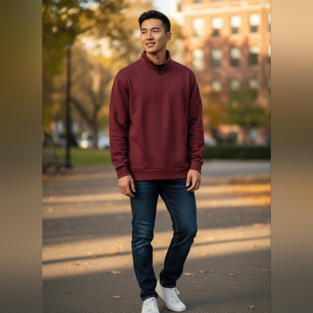 Men's Maroon Zip-Up Sweater